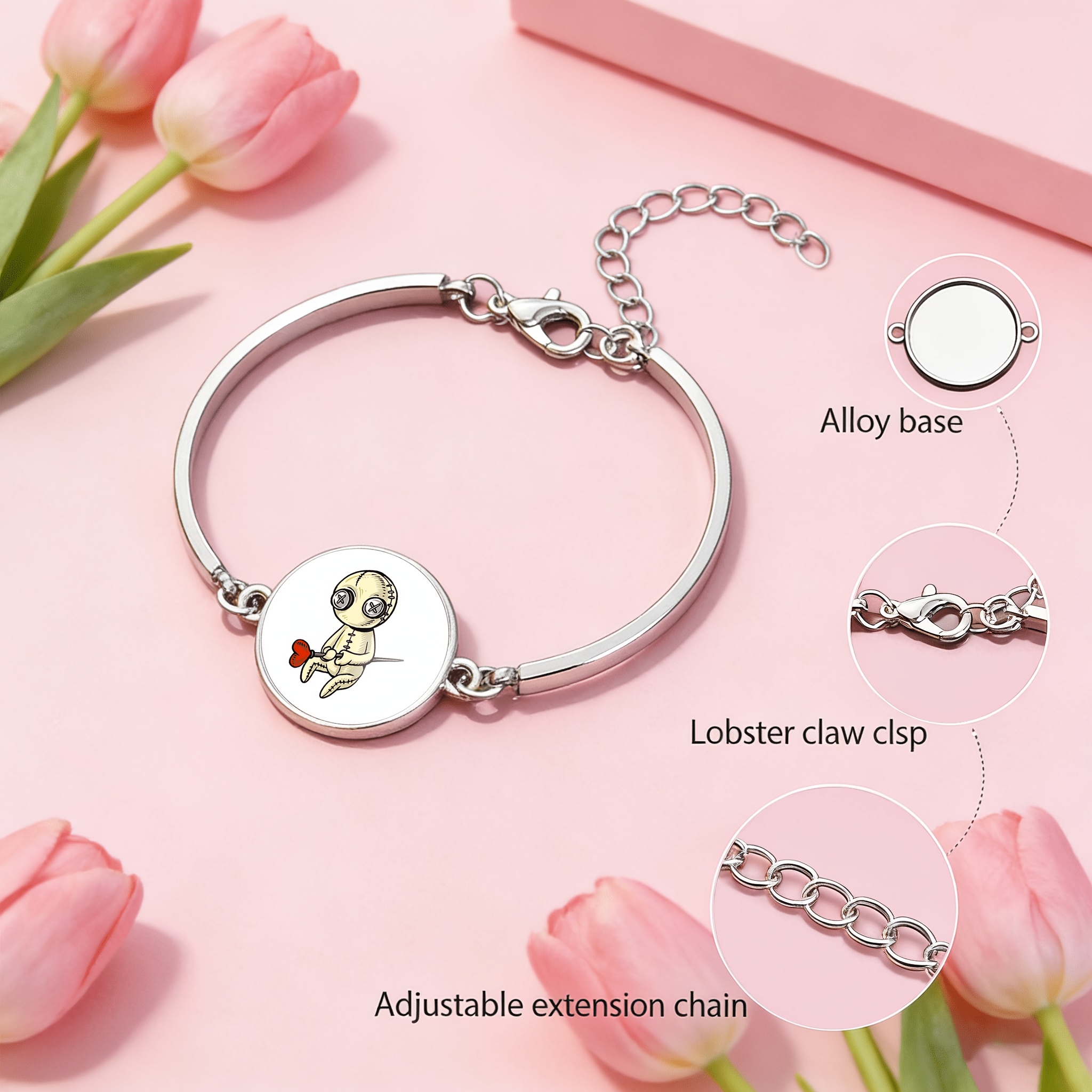 Adjustable Bracelet with Round Time Gem Inlay & Cute Cartoon Character